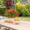 6Pcs Outdoor Artificial Plants UV Resistant, Fake Morning Glory Flowers with Orange Grass, Tropical Flowers Fall Leaves Foliage for Garden Patio Sidewalk Décor Red
